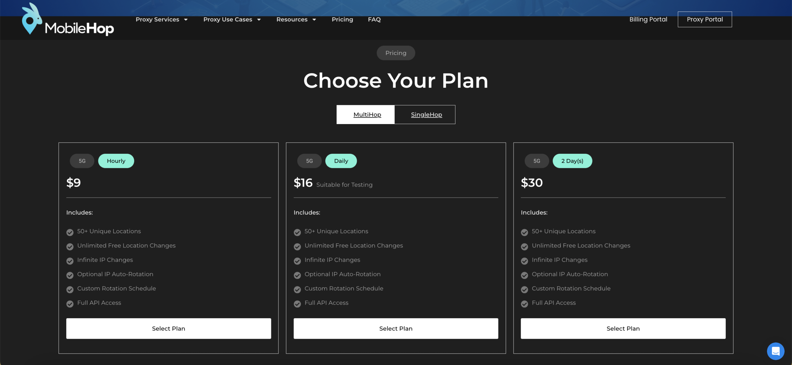 MobileHop pricing plans starburst logo and branding 2026