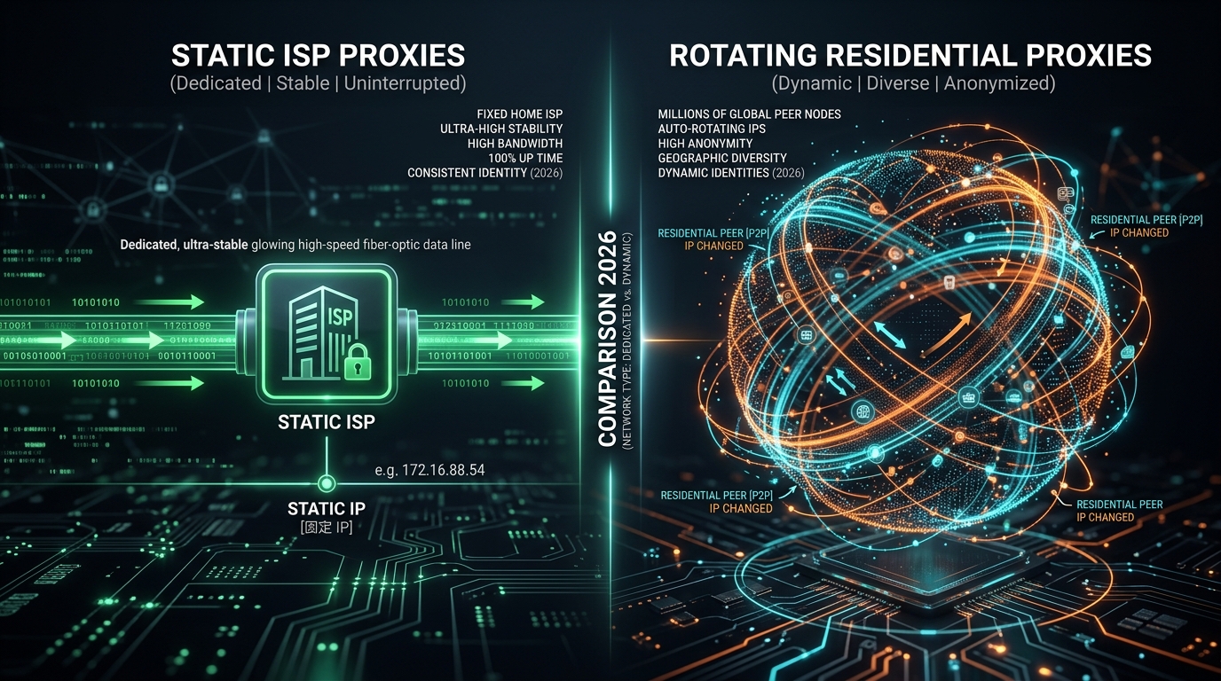 Static ISP Proxies vs Rotating Residential Proxies Comparison 2026 Dedicated vs Dynamic